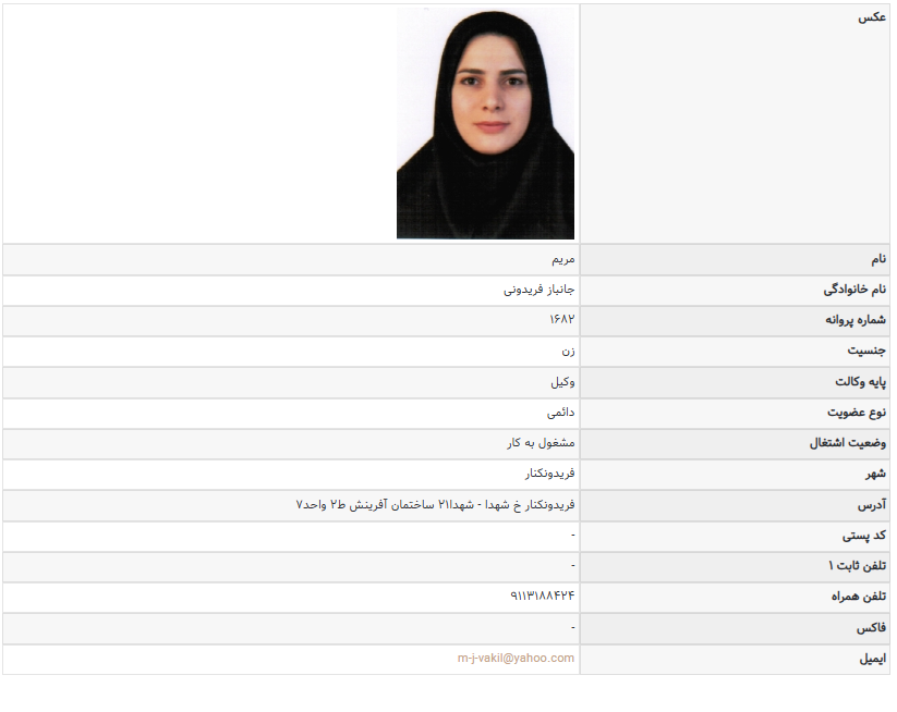 مشاهده پروانه وکالت مریم جانباز