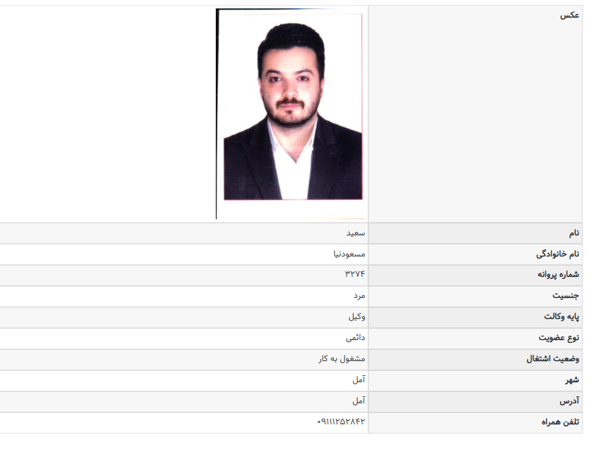 مشاهده پروانه وکالت سعید مسعود نیا