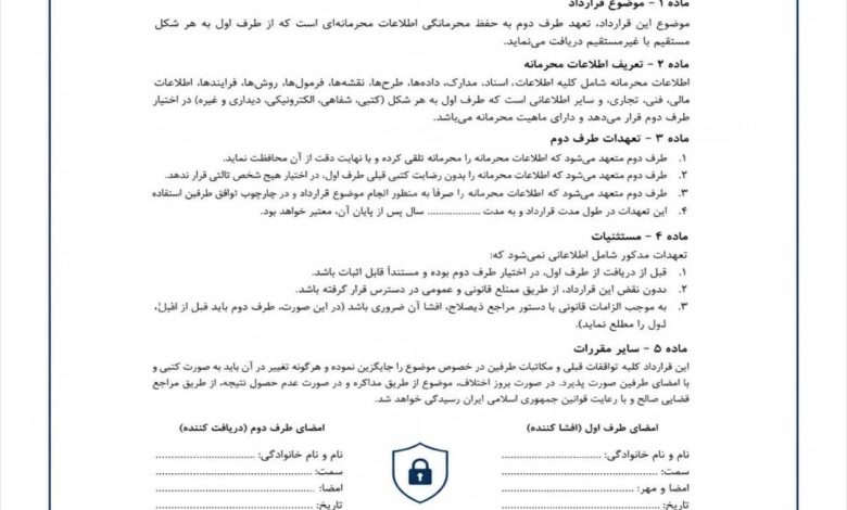 نسخه حرفه ای قرارداد محرمانگی کاملا رایگان (NDA)⚖️pdf _ word