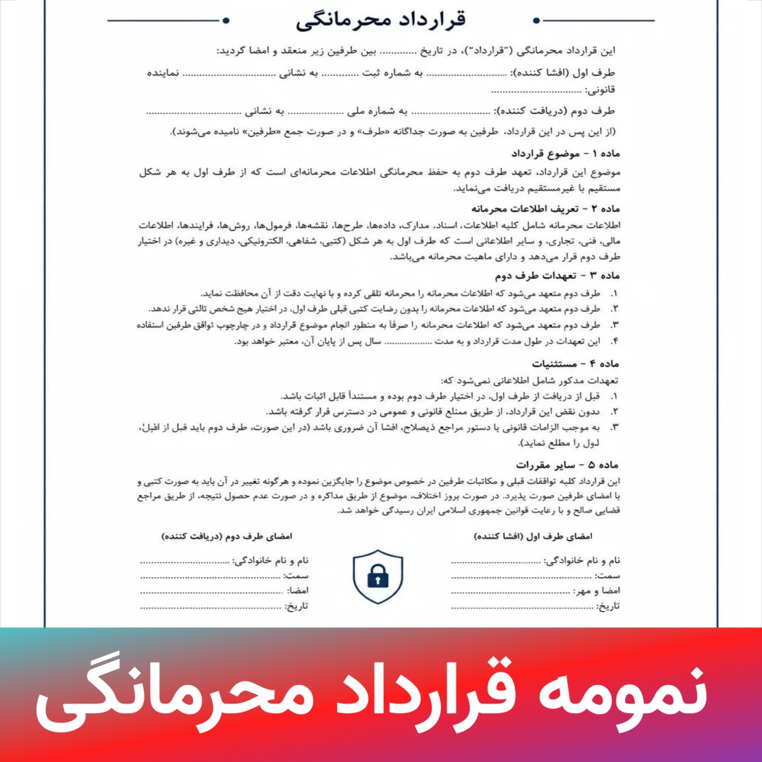 نسخه حرفه ای قرارداد محرمانگی کاملا رایگان (NDA)⚖️pdf _ word