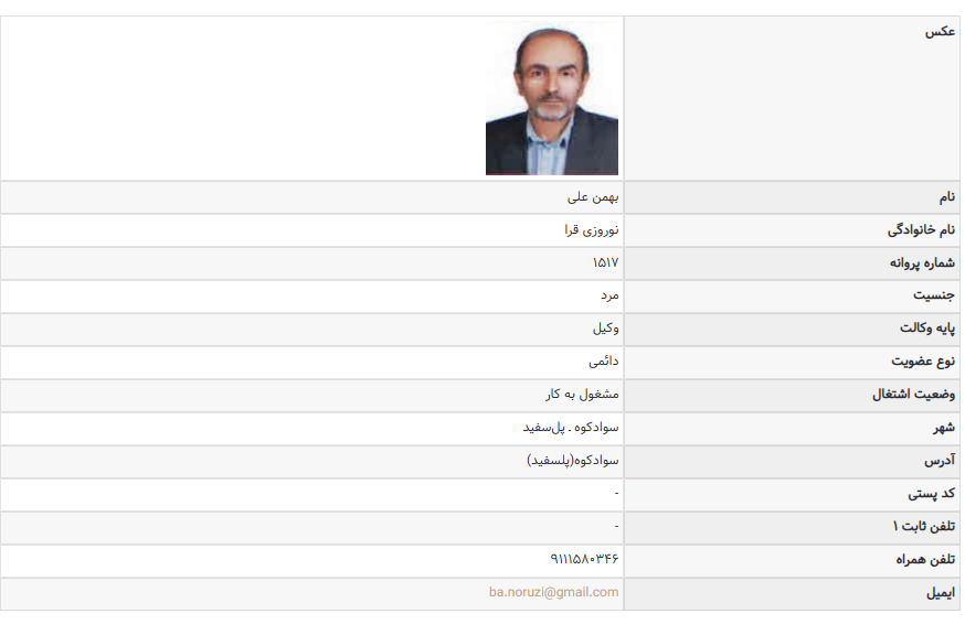 مشاهده پروانه وکالت بهمن علی نوروزی