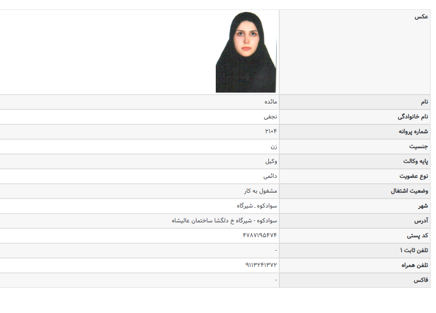 مشاهده پروانه وکالت مائده نجفی