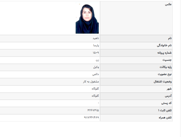 مشاهده پروانه وکالت ناهید پارسا