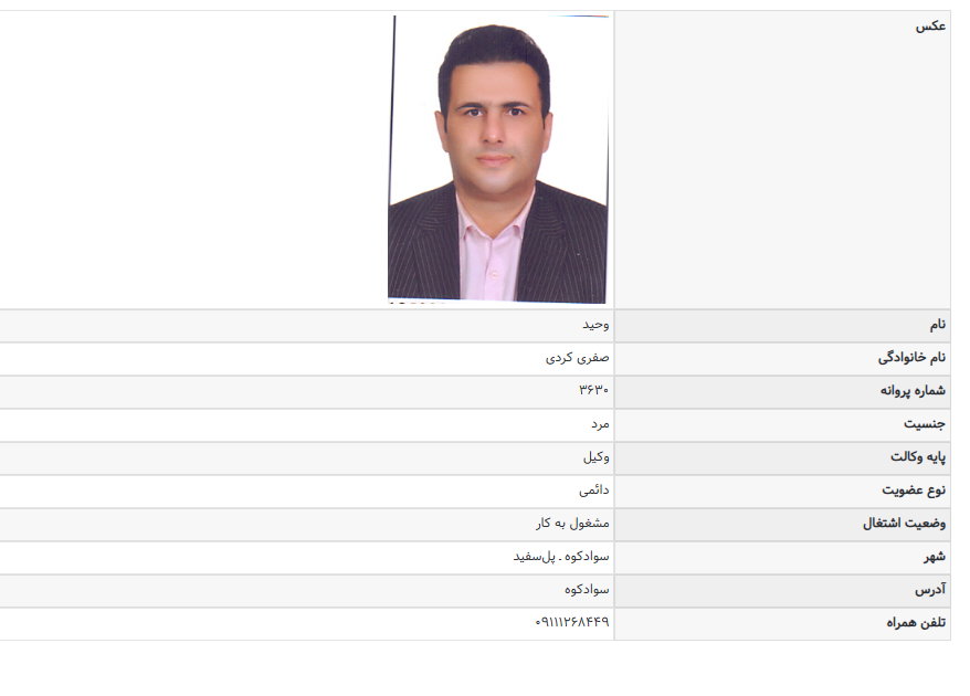مشاهده پروانه وکالت وحید صفری